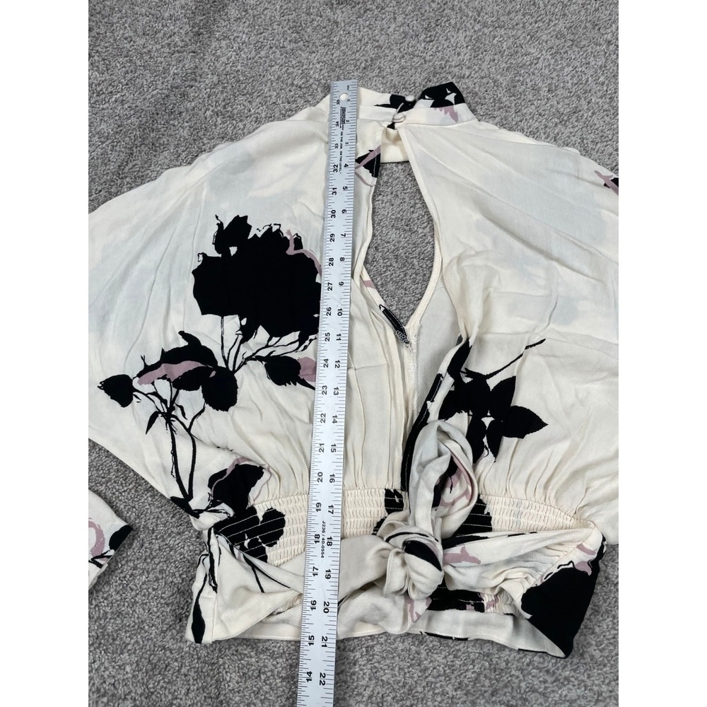 Free People Shirt Womens Medium Say You Love Me Floral Crop Tie Boho Slouchy Top - Picture 12 of 12